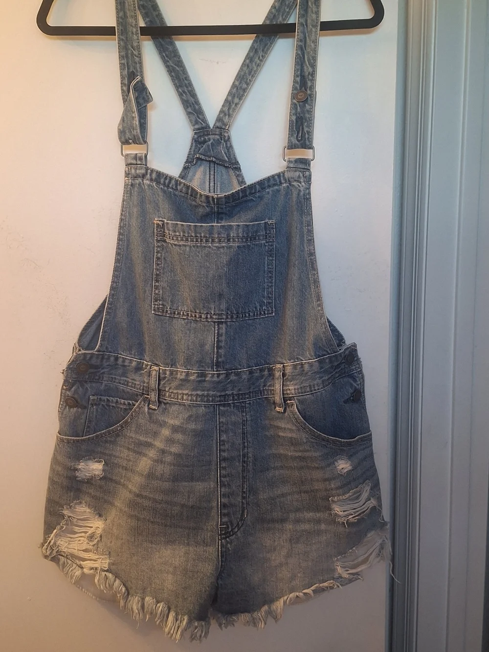 Hollister Light Blue Denim Short Overalls